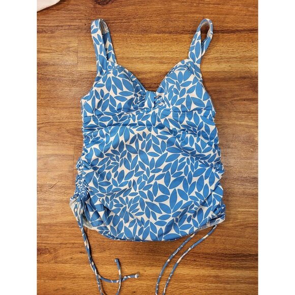Lands End Size 8 Blue & White Tankini Top‎ Gathered Sides - Picture 1 of 4